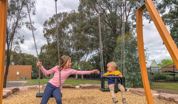 1 flat seat, 1 cradle seat J433-C® playgrounds traditional playground equipment swings image photo