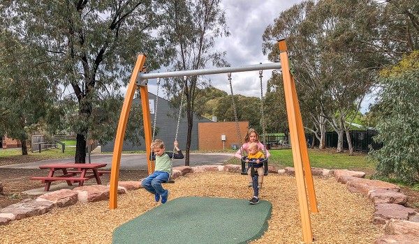 1 flat seat, 1 cradle seat J433-C® playgrounds traditional playground equipment swings image photo